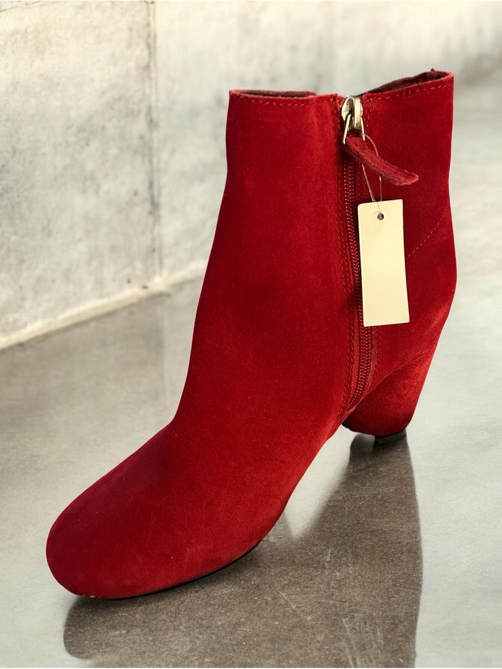 Women's Red Suede Ankle Boot with Side Zip